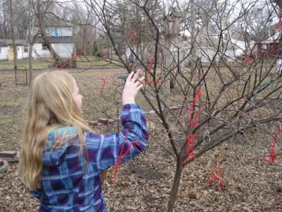 Megan putting out a little help for the birds (400x300)